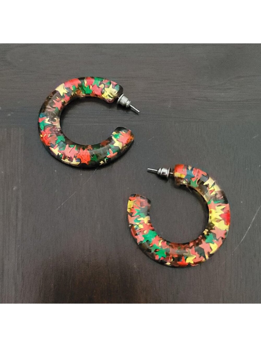 Vintage 70s Star Confetti Hoop Earrings